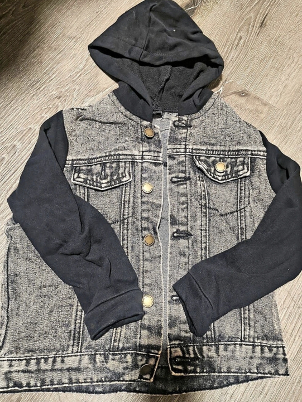 SHEIN Young Boy Casual Fashion Patchwork Hooded Denim Jacket Patchwork Hooded